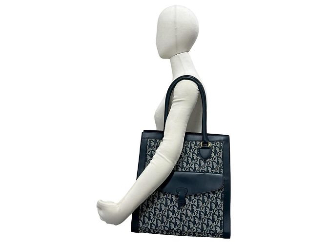 Borsa Tote Christian Dior motivo Trotter blu navy - vista 2
