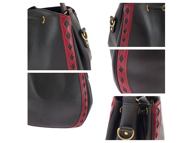 Yves Saint Laurent Diamond Cut Leder-Beuteltasche Schwarz Bordeaux - Ansicht 5