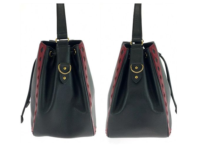 Yves Saint Laurent Diamond Cut Leder-Beuteltasche Schwarz Bordeaux - Ansicht 7