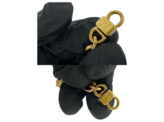 Céline Celine Triomphe Logo gravierte vergoldete Langarmkette Golden - Ansicht 3
