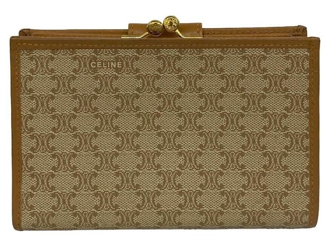 Céline Celine Vintage Macadam Blazon Logo Pattern Bi-fold Wallet Brown Beige - view 2
