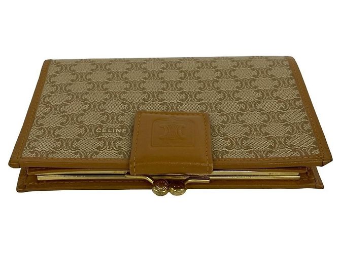 Céline Celine Vintage Macadam Blazon Logo Pattern Bi-fold Wallet Brown Beige - view 3