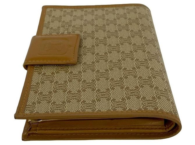 Céline Celine Vintage Macadam Blazon Logo Pattern Bi-fold Wallet Brown Beige - view 4
