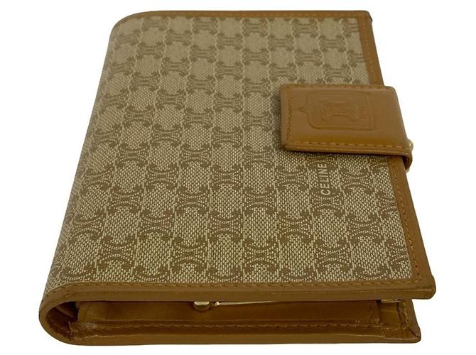 Céline Celine Vintage Macadam Blazon Logo Pattern Bi-fold Wallet Brown Beige - view 5