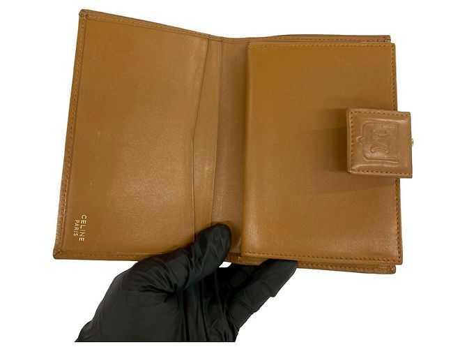 Céline Celine Vintage Macadam Blazon Logo Pattern Bi-fold Wallet Brown Beige - view 7