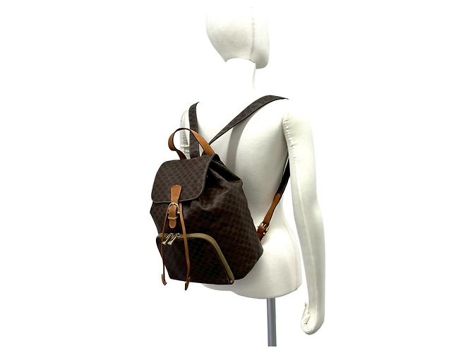 Céline Celine Vintage Macadam Blazon Pattern Leather Backpack Brown - view 2