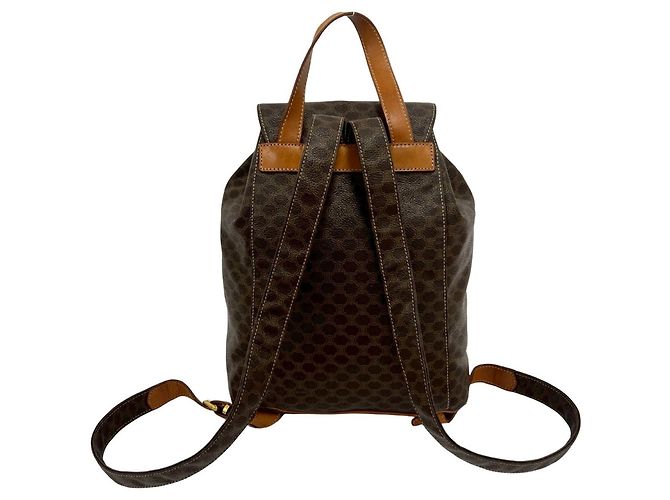 Céline Celine Vintage Macadam Blazon Pattern Leather Backpack Brown - view 3