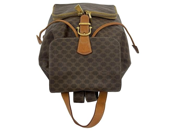 Céline Celine Vintage Macadam Blazon Pattern Leather Backpack Brown - view 4