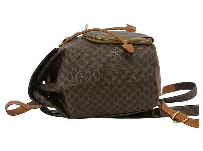 Céline Celine Vintage Macadam Blazon Pattern Leather Backpack Brown - view 5