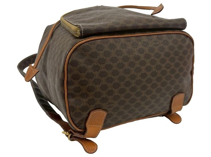 Céline Celine Vintage Macadam Blazon Pattern Leather Backpack Brown - view 7
