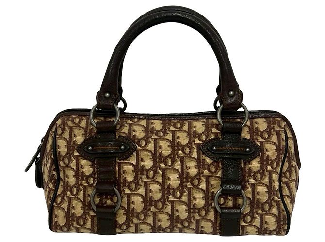 Mini borsa Boston in tela marrone e pelle Christian Dior - vista 3
