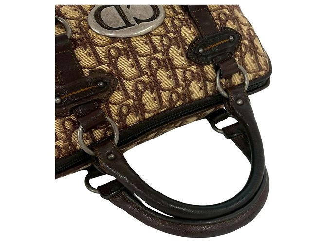 Mini borsa Boston in tela marrone e pelle Christian Dior - vista 4