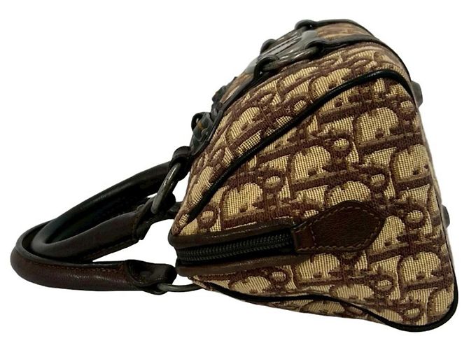 Mini borsa Boston in tela marrone e pelle Christian Dior - vista 5