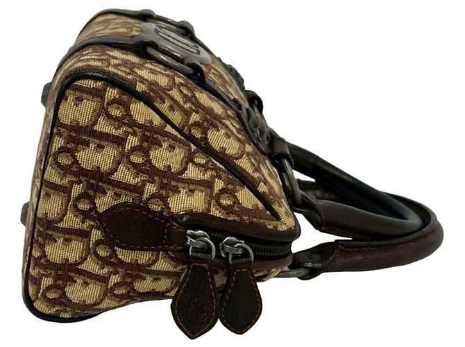 Mini borsa Boston in tela marrone e pelle Christian Dior - vista 6