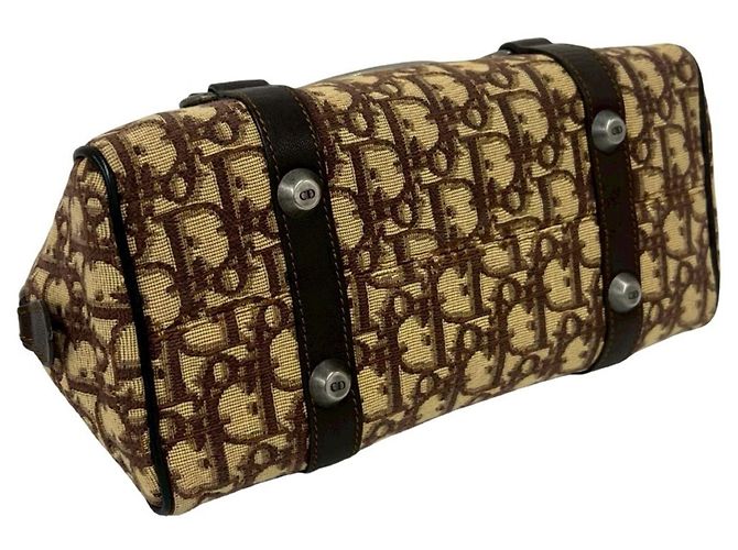 Mini borsa Boston in tela marrone e pelle Christian Dior - vista 7