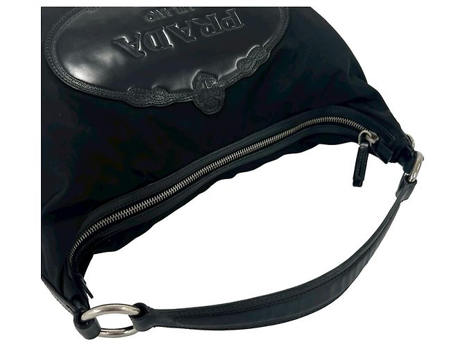 Tote Borsa a tracolla in nylon e pelle con logo in rilievo Prada Nero - vista 4