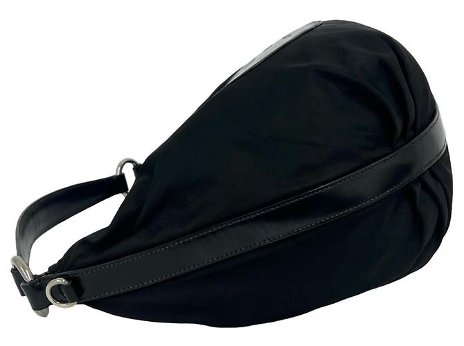 Tote Borsa a tracolla in nylon e pelle con logo in rilievo Prada Nero - vista 5