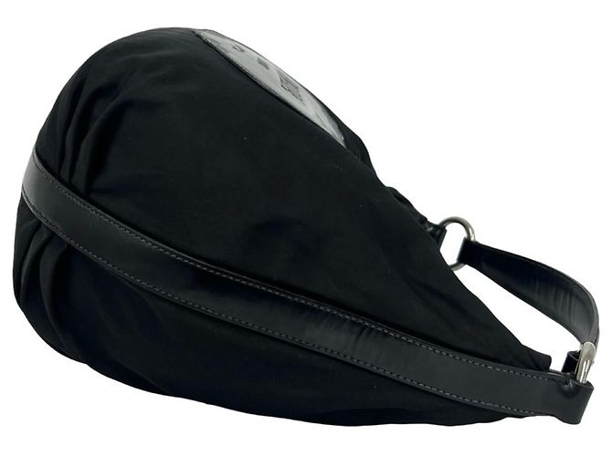 Tote Borsa a tracolla in nylon e pelle con logo in rilievo Prada Nero - vista 6