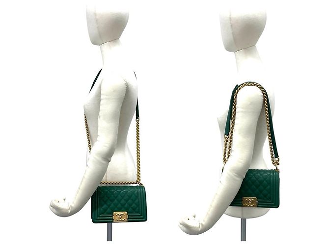 Borsa a Spalla Chanel Boy Channel Coco Mark Verde - vista 2