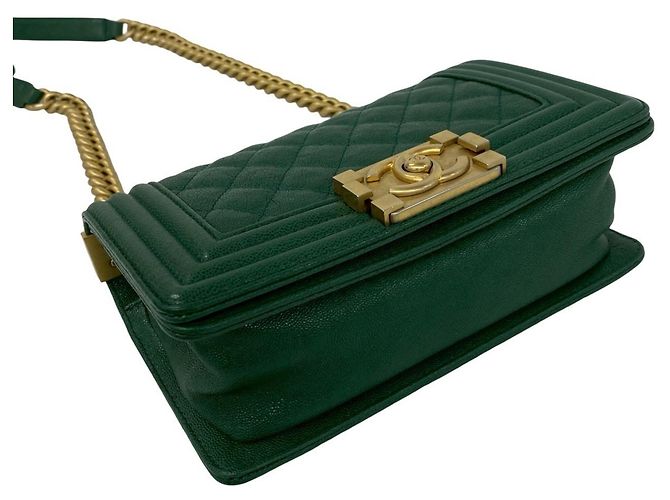 Borsa a Spalla Chanel Boy Channel Coco Mark Verde - vista 7
