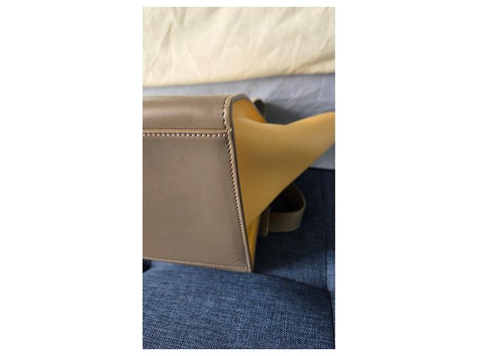 Céline Celine Trapeze Medium Handtasche aus tricolor Leder Beige Grau Gelb - Ansicht 11