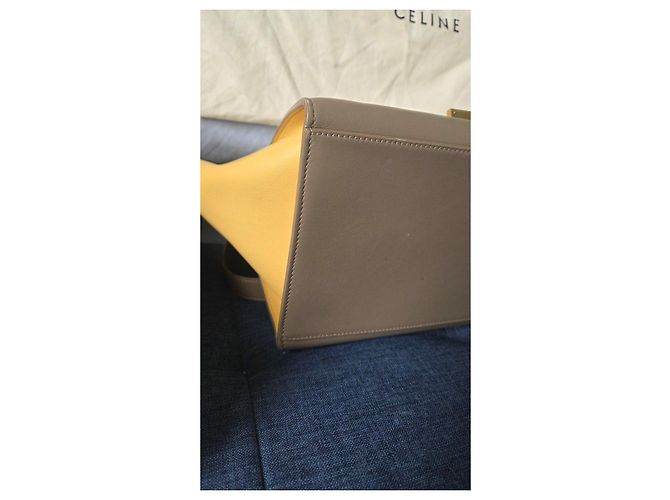 Céline Celine Trapeze Medium Handtasche aus tricolor Leder Beige Grau Gelb - Ansicht 12