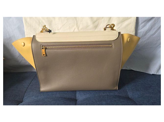 Céline Celine Trapeze Medium Handtasche aus tricolor Leder Beige Grau Gelb - Ansicht 8
