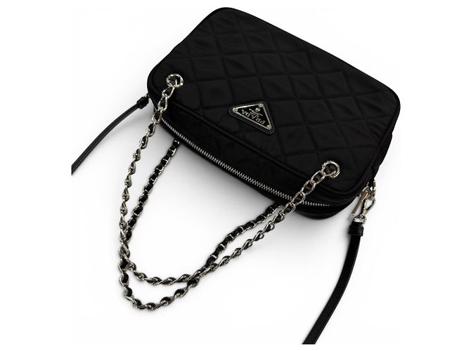 Prada 1BH910 Tessuto Inpunto Triangle Logo Borsa a mano Nero - vista 5