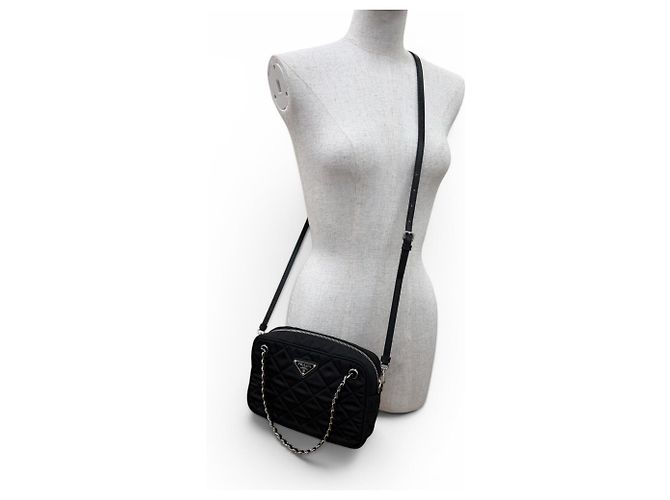 Prada 1BH910 Tessuto Inpunto Triangle Logo Borsa a mano Nero - vista 8