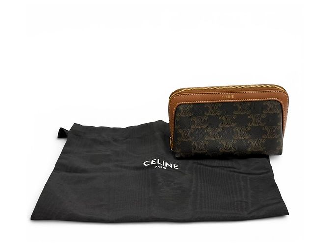 Céline Pochette cosmetica Celine Triomphe in pelle Small Marrone - vista 2