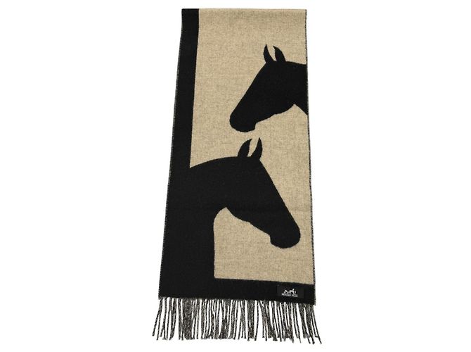 Stola Love Story in cashmere Hermès Nero Beige - vista 3