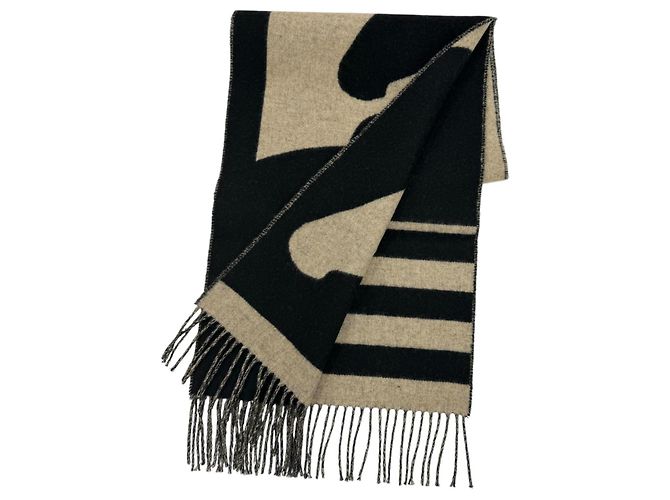 Stola Love Story in cashmere Hermès Nero Beige - vista 5