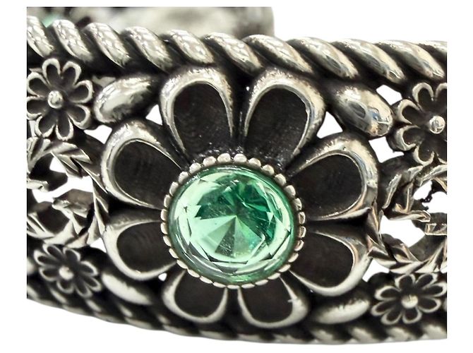 Bracciale rigido GUCCI AG925 Rhinestone Crystal Floral Interlocking G Argento Verde - vista 5