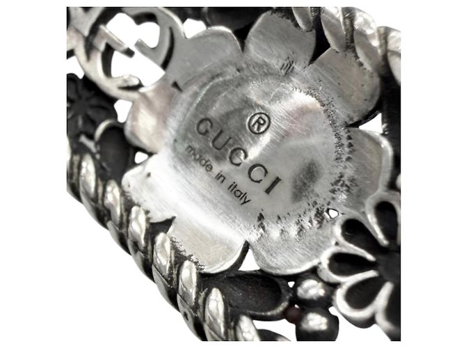 Bracciale rigido GUCCI AG925 Rhinestone Crystal Floral Interlocking G Argento Verde - vista 6