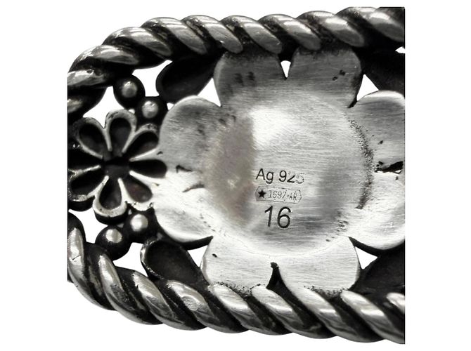 Bracciale rigido GUCCI AG925 Rhinestone Crystal Floral Interlocking G Argento Verde - vista 7