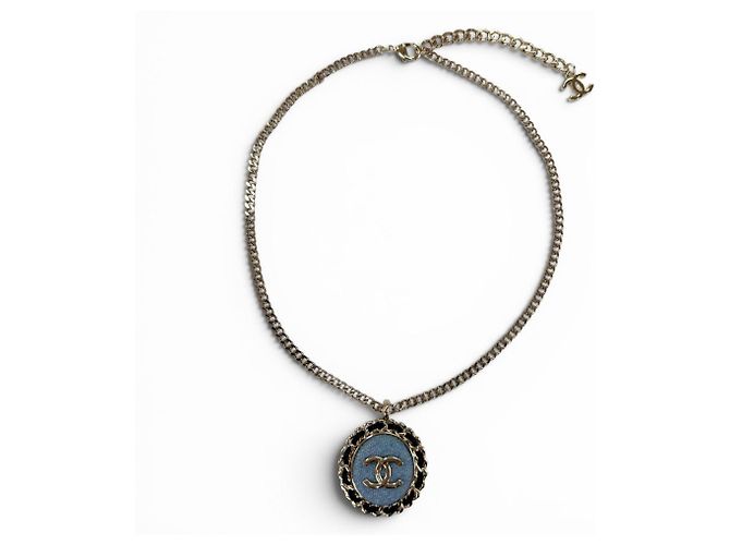 Collana a catena Chanel B25P Coco Mark Design in denim Blu - vista 2