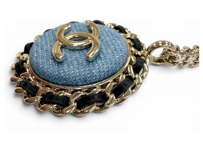 Collana a catena Chanel B25P Coco Mark Design in denim Blu - vista 4