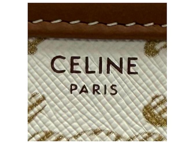 Céline Clutch Celine Triomphe Canvas Logo Chain Marrone Bianco sporco - vista 11