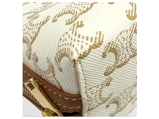 Céline Clutch Celine Triomphe Canvas Logo Chain Marrone Bianco sporco - vista 7