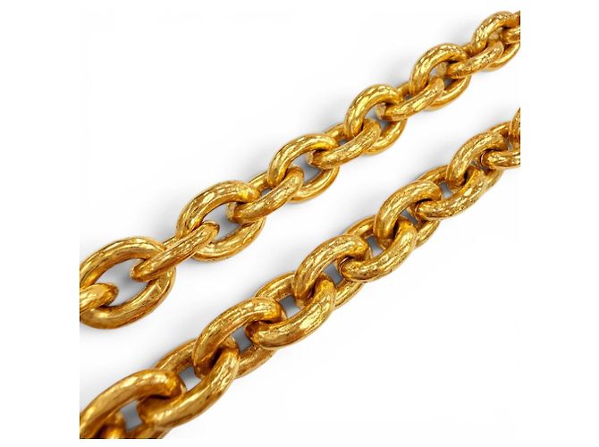 Chanel Vintage 94A Coco Mark Gripoix Collana Lunga con Frange Incrociate D'oro - vista 5
