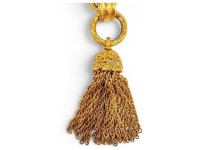 Chanel Vintage 94A Coco Mark Gripoix Collana Lunga con Frange Incrociate D'oro - vista 8