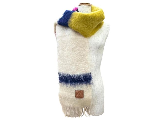 Echarpe de lã e mohair Loewe em Marfim e Multicor Cru - vista 2