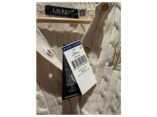 Ralph Lauren Strickjacke mit Zopfmuster und Monogramm Roh - Ansicht 3
