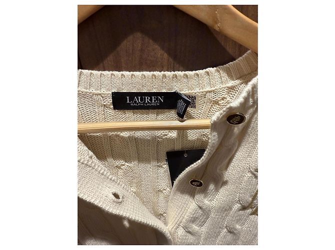 Ralph Lauren Strickjacke mit Zopfmuster und Monogramm Roh - Ansicht 4