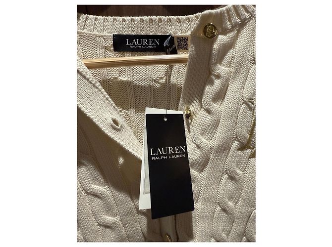 Ralph Lauren Strickjacke mit Zopfmuster und Monogramm Roh - Ansicht 5
