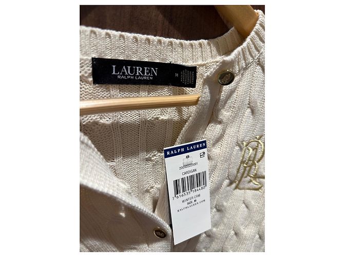 Ralph Lauren Strickjacke mit Zopfmuster und Monogramm Roh - Ansicht 6