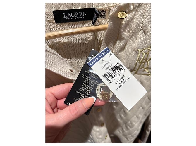 Ralph Lauren Strickjacke mit Zopfmuster und Monogramm Roh - Ansicht 7