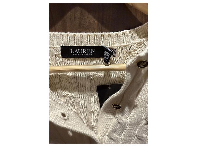 Ralph Lauren Strickjacke mit Zopfmuster und Monogramm Roh - Ansicht 8
