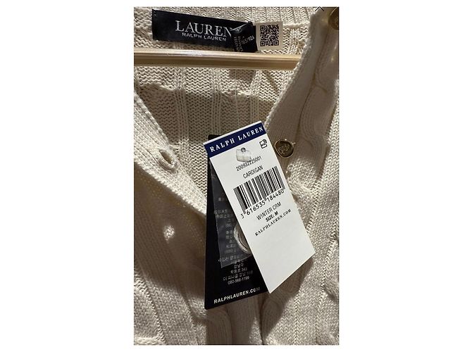 Ralph Lauren Strickjacke mit Zopfmuster und Monogramm Roh - Ansicht 9