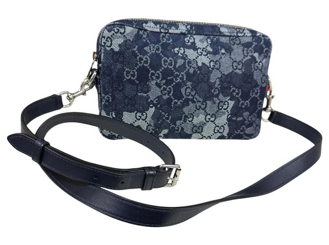 Borsa a Spalla Gucci GG Denim Blu navy - vista 12